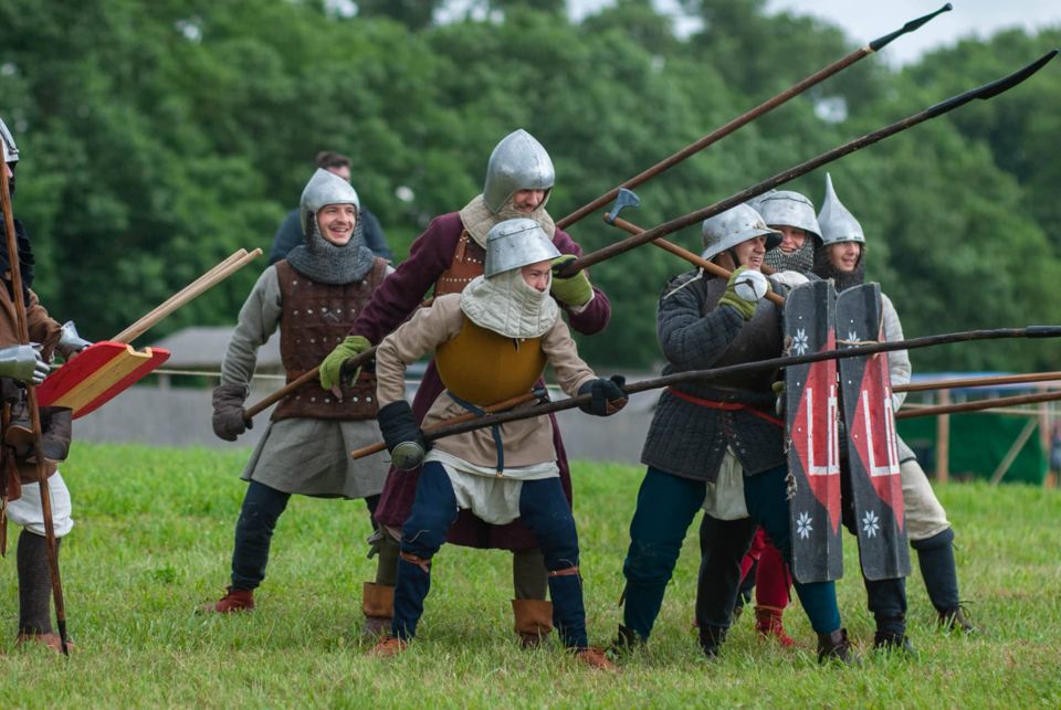 Spear line advancing at a historical festival