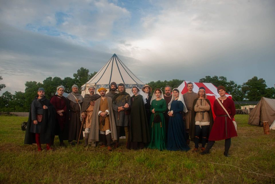 Atira Ruthenia members gathered at a living-history camp in medieval dress