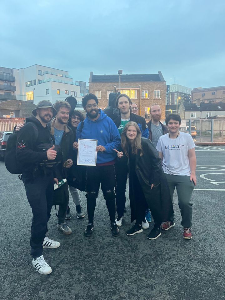 Bohdan with Dublin HEMA members during the June 2026 visit, holding the certificate